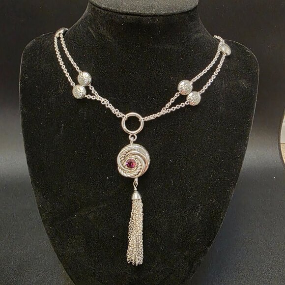 Magnolia And Vine ORIGINAL NECKLACE STUNNING tassel silver tone - Picture 1 of 8